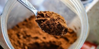 cocoa powder on a spoon