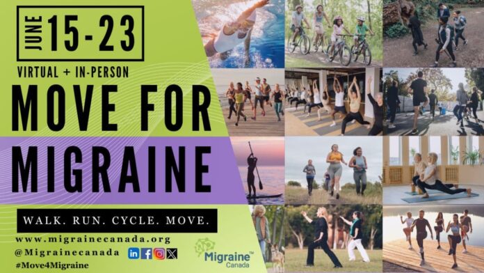 Colash of several images of many people exercising for the cause: Move for Migraine this June 15.